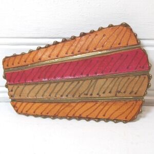 Vintage Equus Leather Brass Belt Buckle 4x3 inches 80s Shell‎ shaped Multicolor